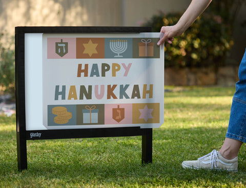Happy Hanukkah Motifs Yardsy Sign - Interchangeable