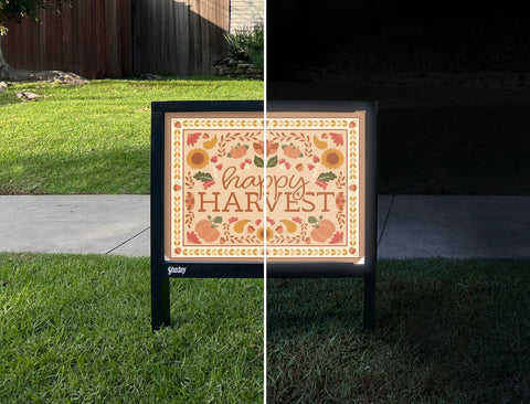 Happy Harvest Crops Autumn Yardsy Sign - Day Night