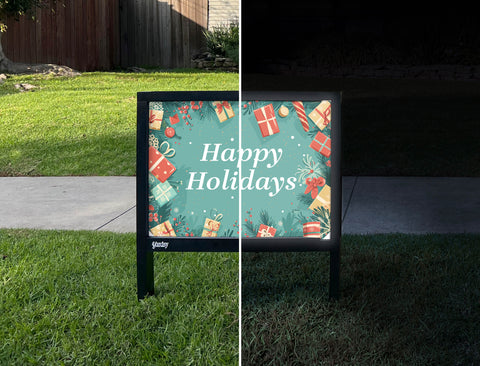 Happy Holidays Light Green Gifts Holiday Yardsy Sign - Day Night