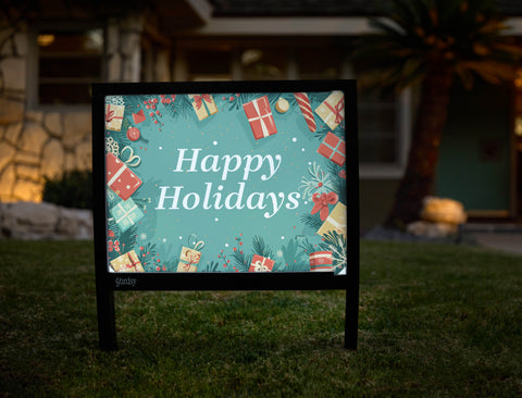 Happy Holidays Light Green Gifts Holiday Yardsy Sign - Hero