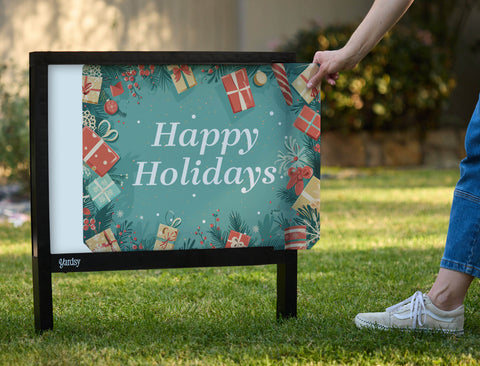 Happy Holidays Light Green Gifts Holiday Yardsy Sign - Interchangeable