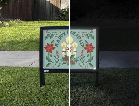 Happy Holidays Yardsy Sign - Day Night