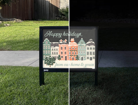 Happy Holidays, From Our Home To Yours Yardsy Sign - Day Night