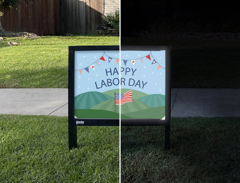Happy Labor Day Scene Yardsy Sign - Day Night