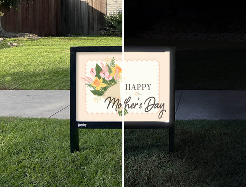 Happy Mother's Day Bouquet Yardsy Sign - Day Night