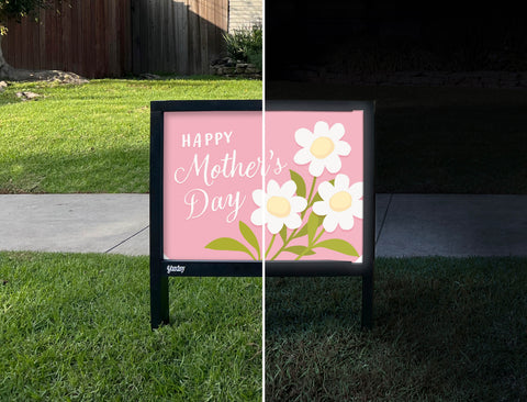 Happy Mother's Day Daisy Yardsy Sign - Day Night