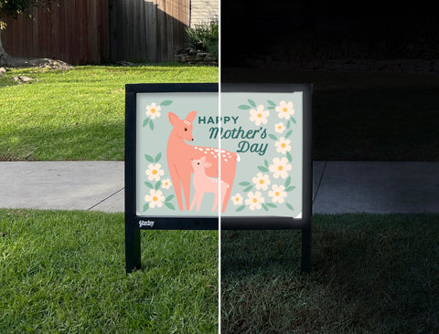 Happy Mother's Day Doe And Fawn Yardsy Sign - Day Night