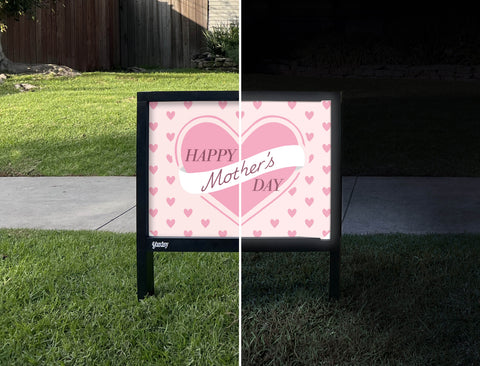 Happy Mother's Day Heart Yardsy Sign - Day Night