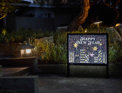 Happy New Year Cityscape Yardsy Sign - Flat Feet