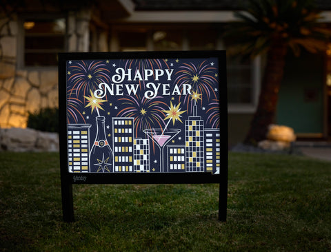 Happy New Year Cityscape Yardsy Sign - Hero