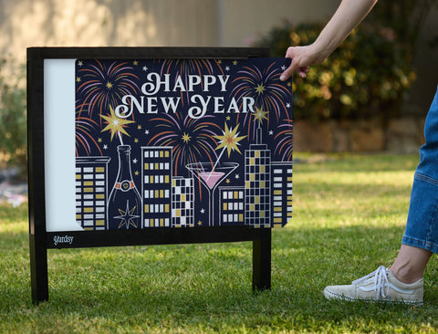 Happy New Year Cityscape Yardsy Sign - Interchangeable