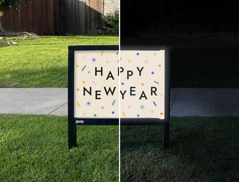 Happy New Year Confetti Yardsy Sign - Day Night