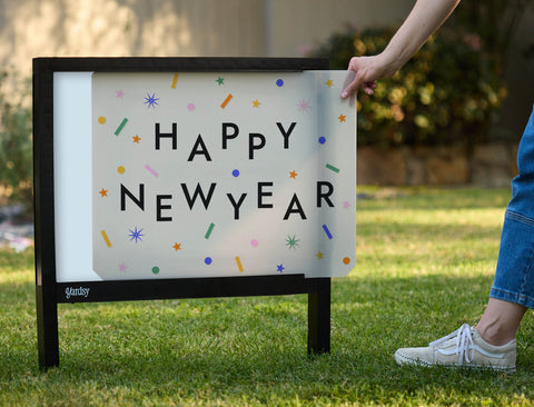 Happy New Year Confetti Yardsy Sign - Interchangeable