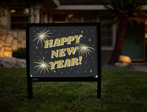 Happy New Year Fireworks Yardsy Sign - Hero