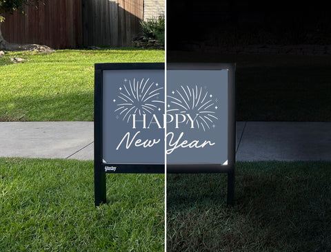 Happy New Year Minimalist Yardsy Sign - Day Night