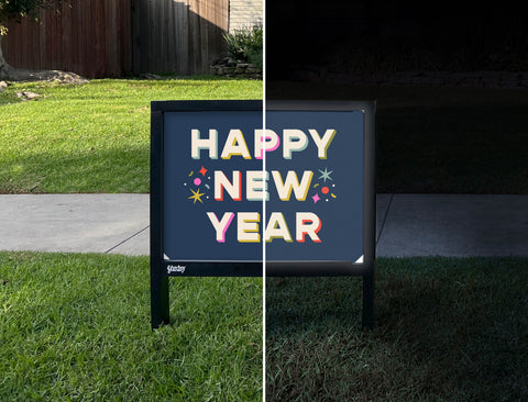 Happy New Year Multicolor Yardsy Sign - Day Night