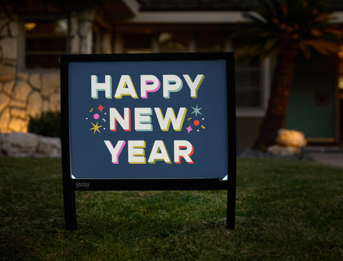 Happy New Year Multicolor Yardsy Sign - Hero