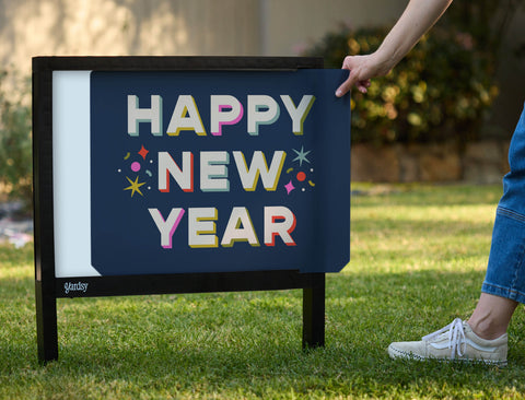 Happy New Year Multicolor Yardsy Sign - Interchangeable
