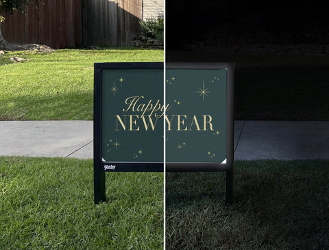 Happy New Year Yardsy Sign - Day Night