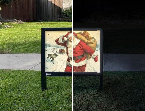 Happy Santa Christmas Classic Yardsy Sign - Day Night