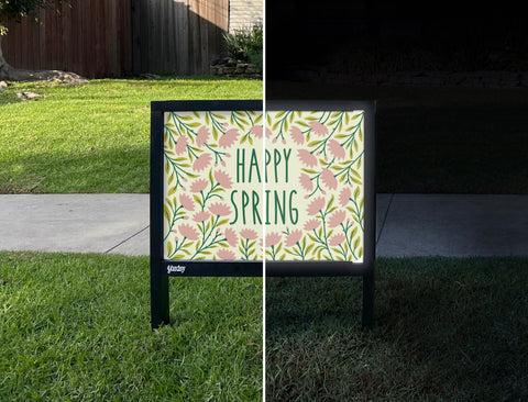 Happy Spring Ditsy Flower Yardsy Sign - Day Night