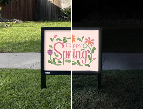 Happy Spring Floral Yardsy Sign - Day Night