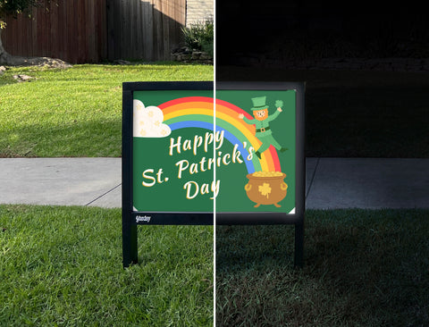 Happy St. Patrick's Day Leprechaun Yardsy Sign - Day Night