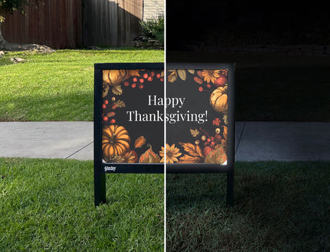 Happy Thanksgiving Bountiful Fall Yardsy Sign - Day Night