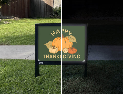 Happy Thanksgiving Pumpkin Arrangement Yardsy Sign - Day Night