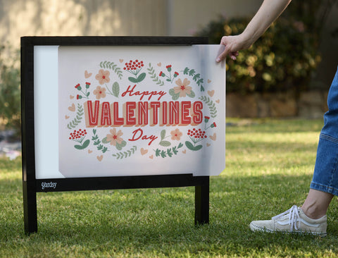 Happy Valentines Day Floral Yardsy Sign - Interchangeable