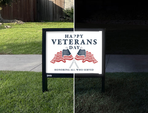 Happy Veterans Day Flags Yardsy Sign - Day Night