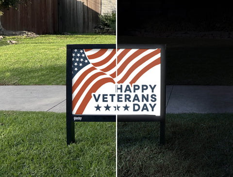 Happy Veterans Day Yardsy Sign - Day Night