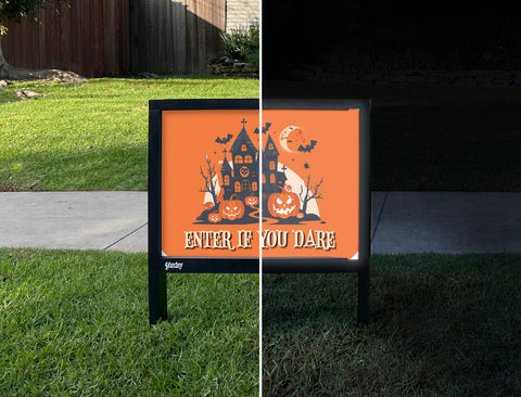 Haunted House Enter If You Dare Halloween Yardsy Sign - Day Night