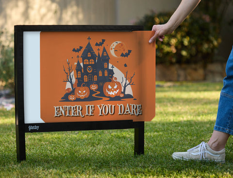 Haunted House Enter If You Dare Halloween Yardsy Sign - Interchangeable