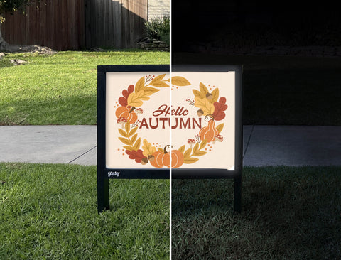 Hello Autumn Wreath Welcome Yardsy Sign - Day Night