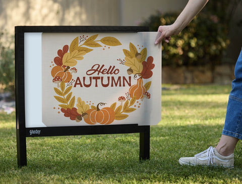 Hello Autumn Wreath Welcome Yardsy Sign - Interchangeable