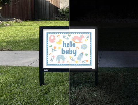 Hello Baby Yardsy Sign - Day Night