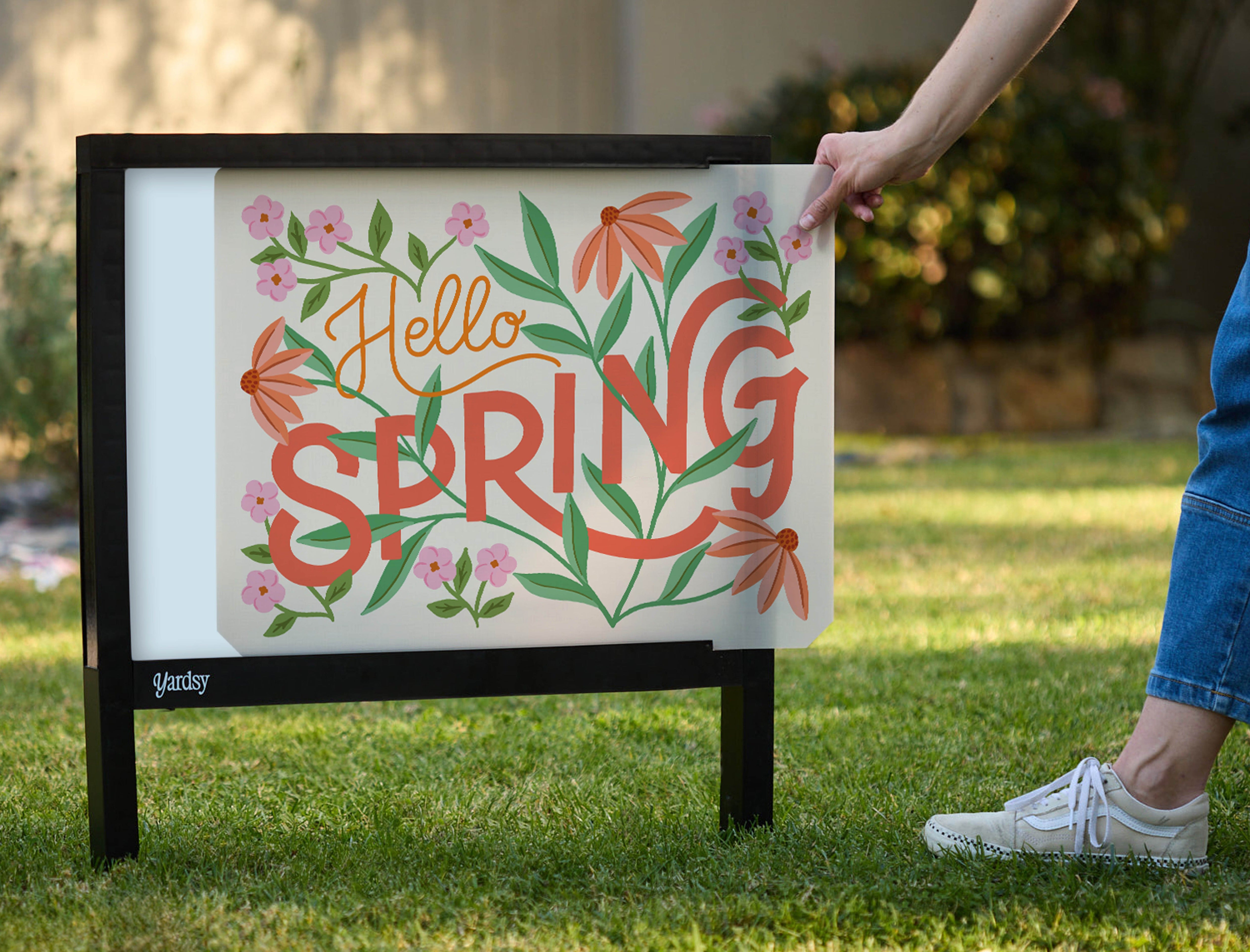春の花 置物 HELLO Spring Hello Spring Floral Yardsy Sign