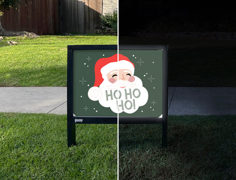 Ho Ho Ho! Santa Yardsy Sign - Day Night