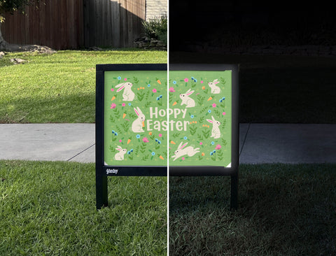 Hoppy Easter Garden Yardsy Sign - Day Night