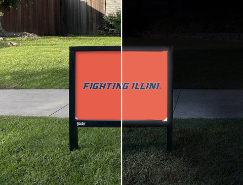Illinois Fighting Illini Orange Yardsy Sign - Day Night