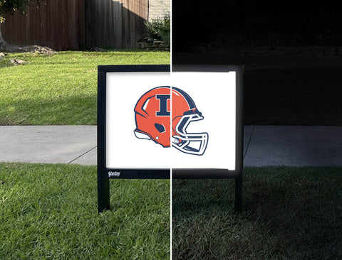 Illinois Helmet Mark White Yardsy Sign - Day Night