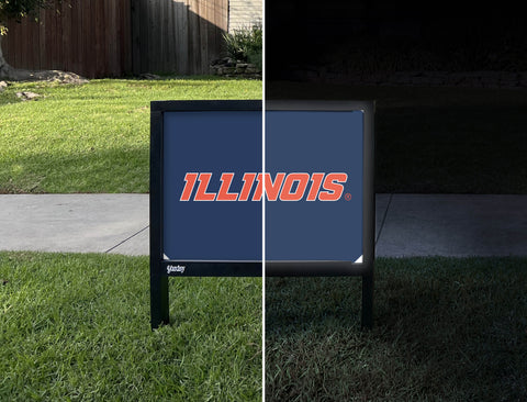 Illinois Wordmark Blue Yardsy Sign - Day Night