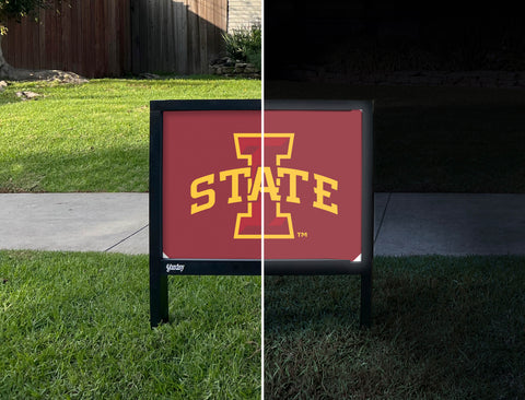 Iowa State Dark Red Yardsy Sign - Day Night