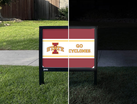 Iowa State Go Cyclones Cardinal Yardsy Sign - Day Night