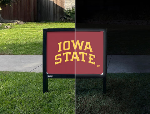 Iowa State Red Arc Yardsy Sign - Day Night