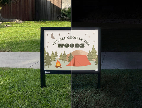 It's All Good In The Woods Yardsy Sign - Day Night