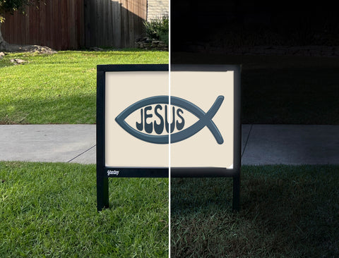 Jesus Fish Yardsy Sign - Day Night