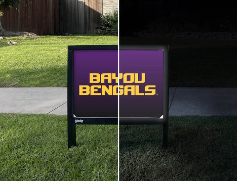 LSU Bayou Bengals Purple Yardsy Sign - Day Night