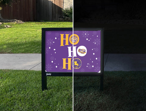 HO HO HO Purple LSU Yardsy Sign - Day Night